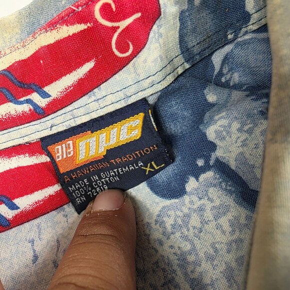 212 NYC Hawaiian Mens Size XL Blue White Button Up Shirt Surfboard Surfer Aloha - Picture 4 of 9